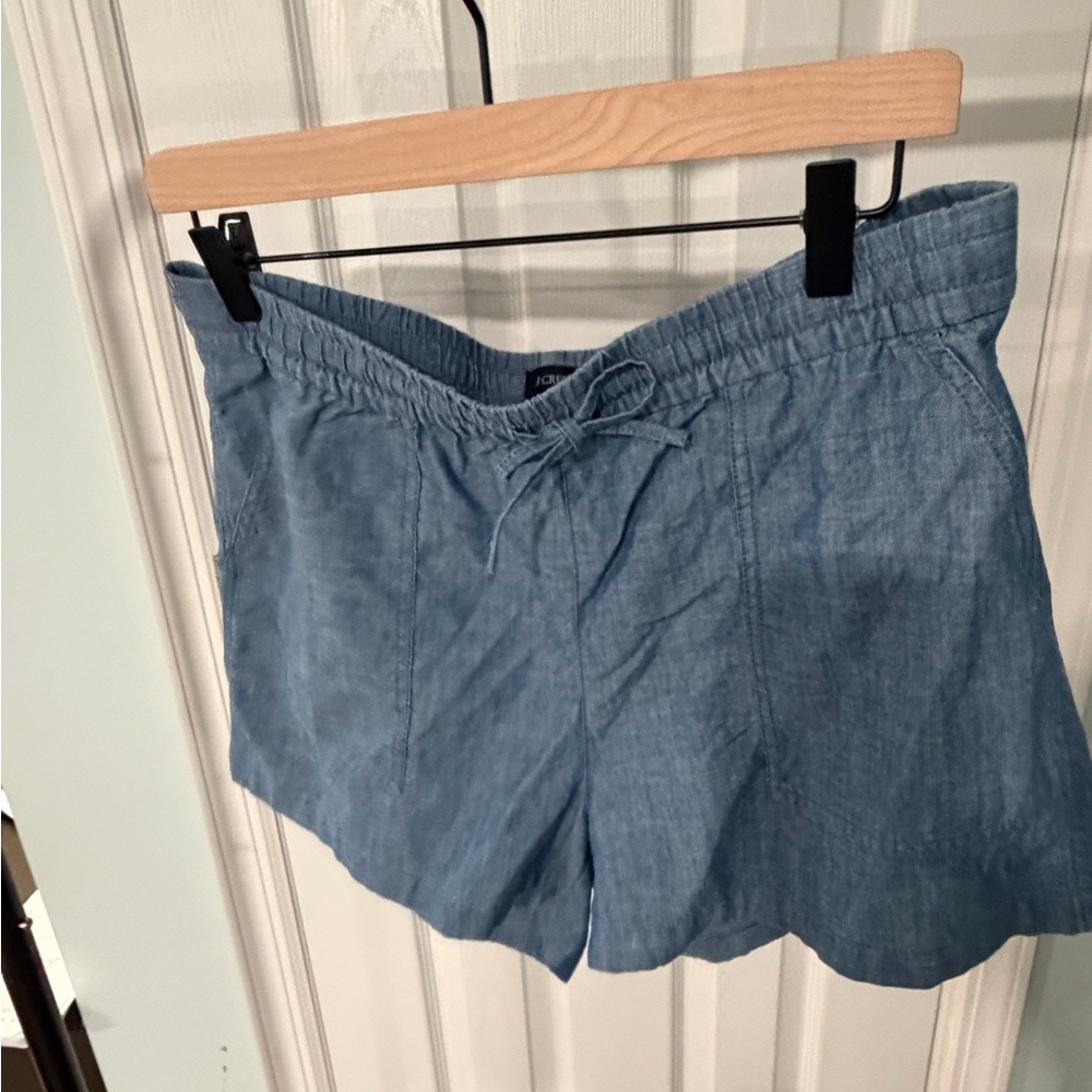 J Crew 3inch  Light Blue Drawstring Linen-Blend Shorts
